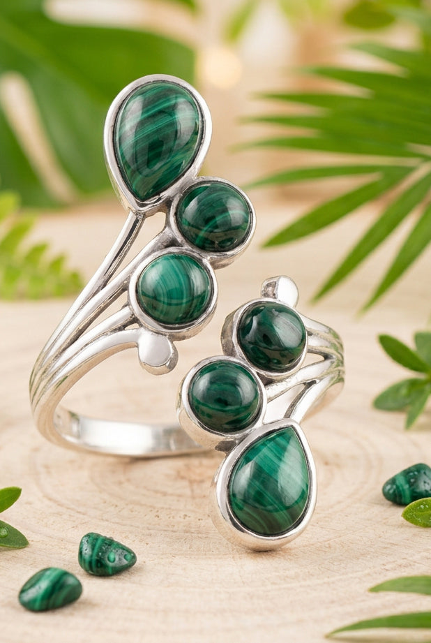 Bague argent malachite verte