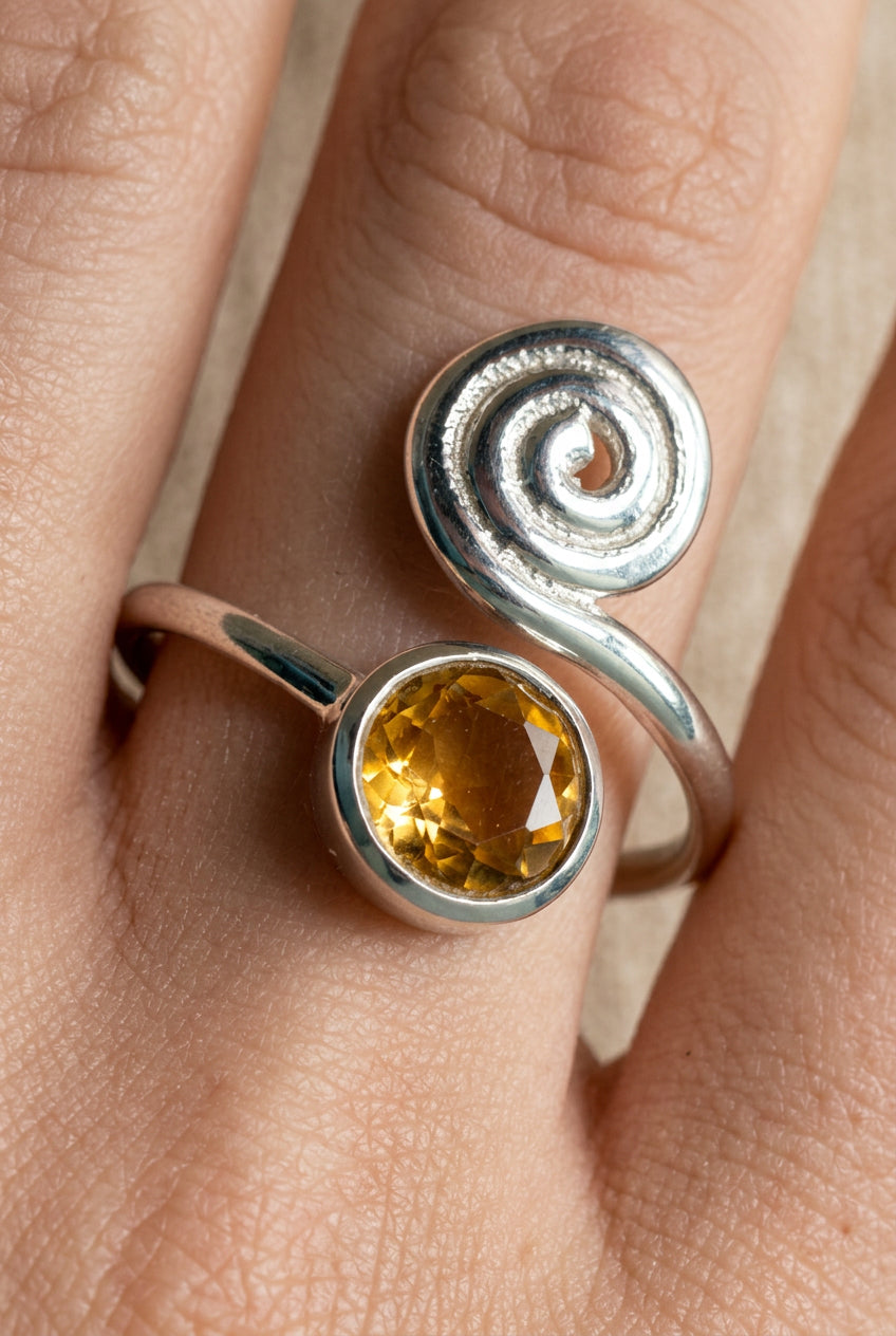 Bague argent tourbillon citrine