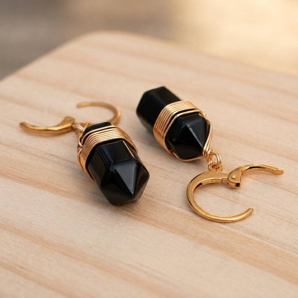 Boucles obélisque obsidienne noire