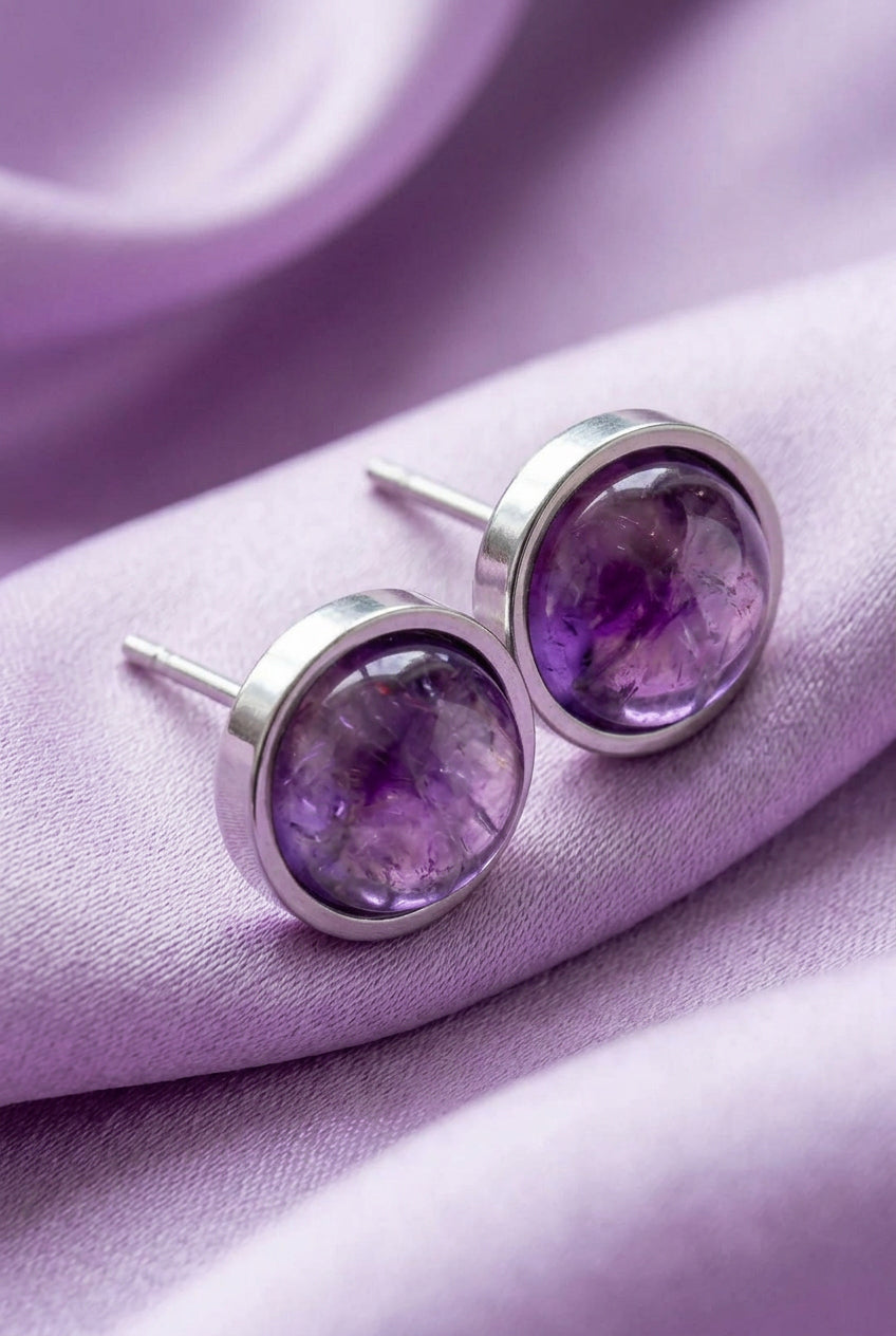 Boucles puces serties améthyste