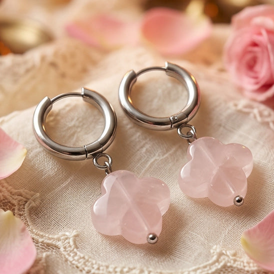 Boucles fleur quartz rose