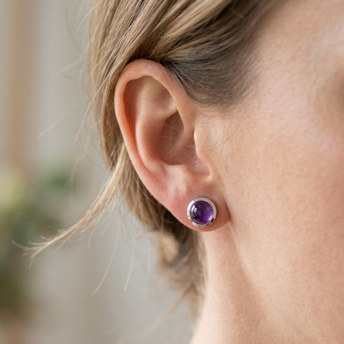 Boucles puces serties améthyste