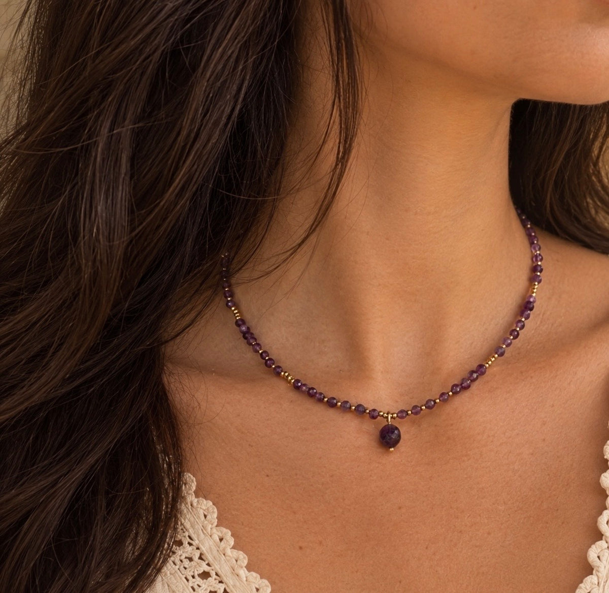 Collier perlé améthyste