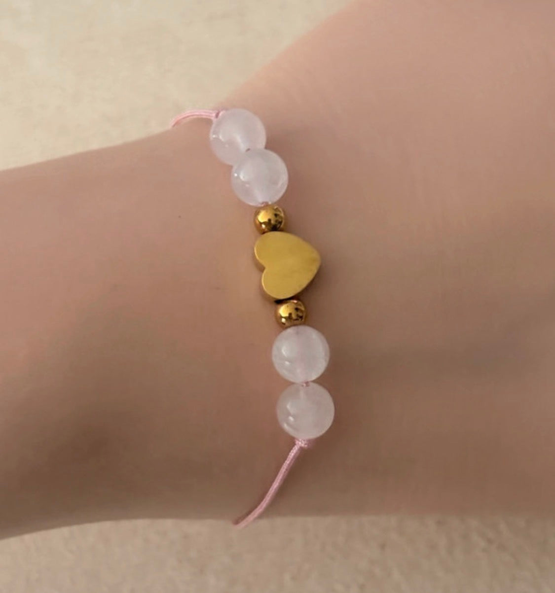 Bracelet cœur quartz rose