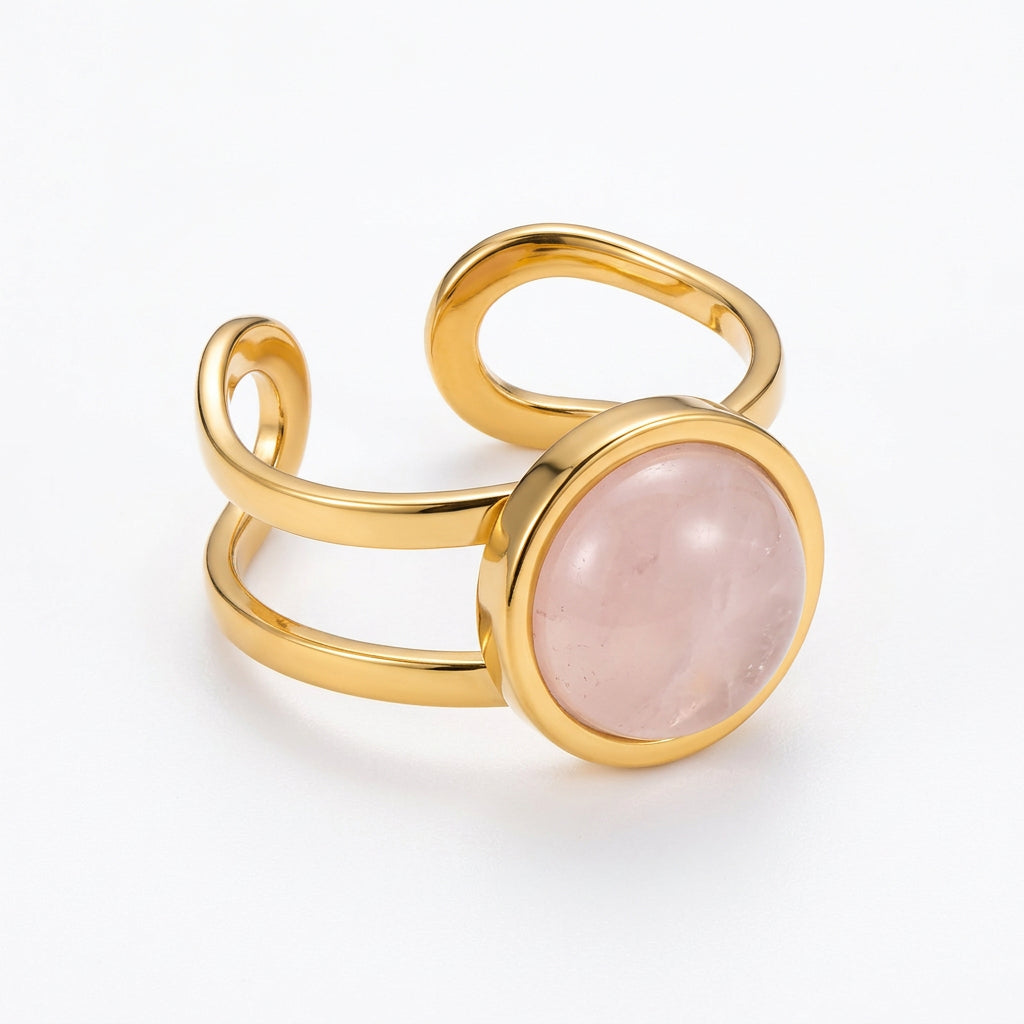 Bague en acier inoxydable pierre naturelle quartz rose 