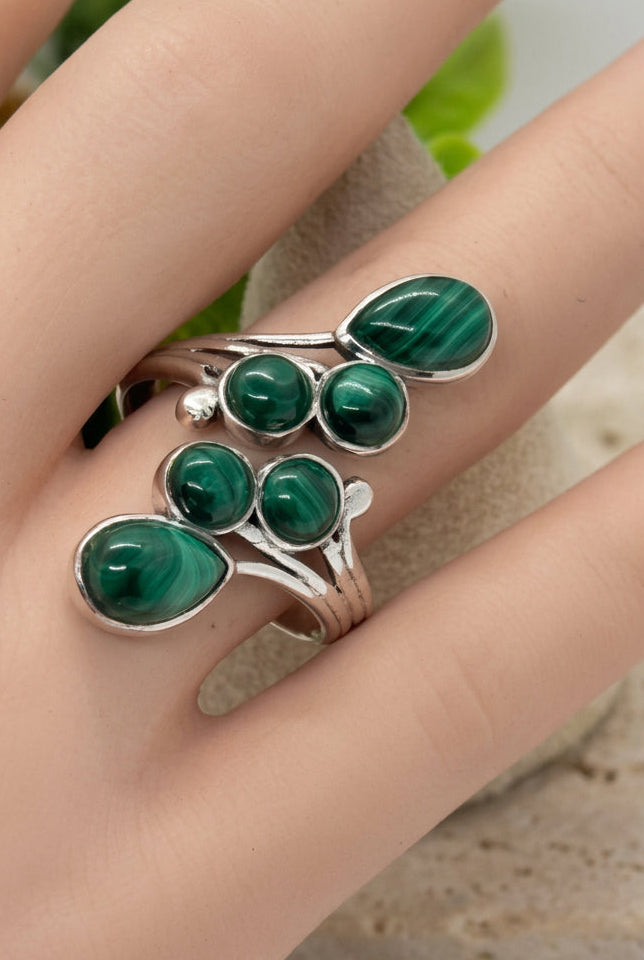 Bague argent malachite verte