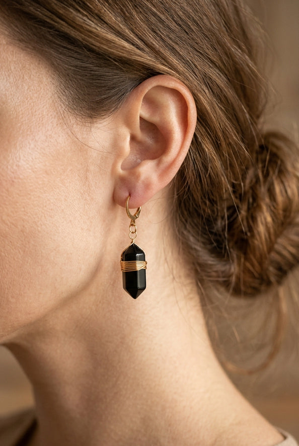 Boucles obélisque obsidienne noire
