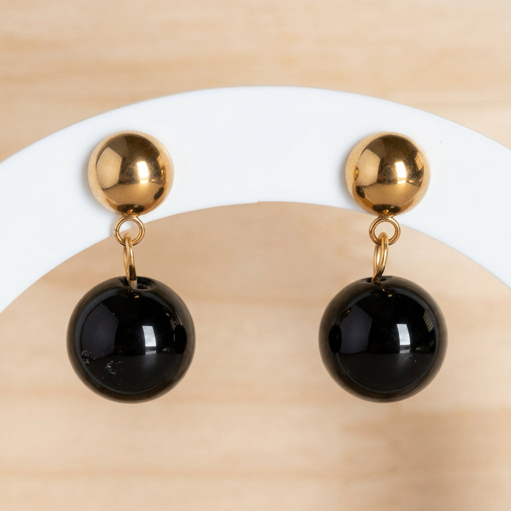 Boucles d’oreilles obsidienne noire