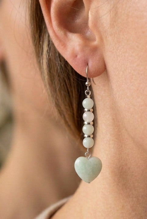 Boucles cœur jade vert