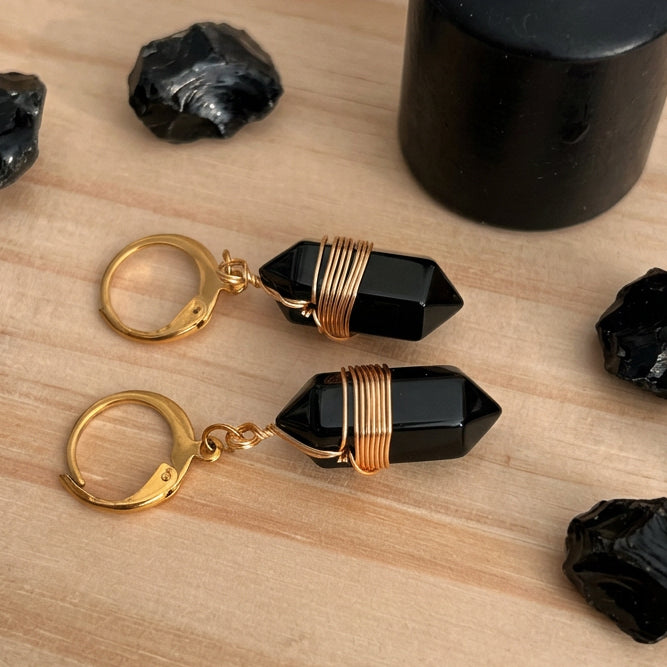Boucles obélisque obsidienne noire